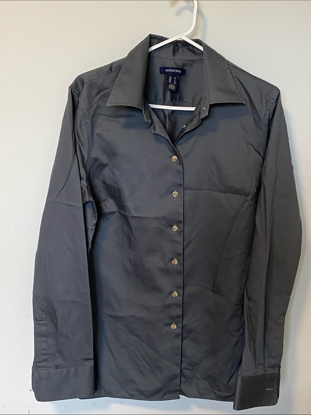 Lands' End Women's Dark Gray Button-Front Dress Shirt